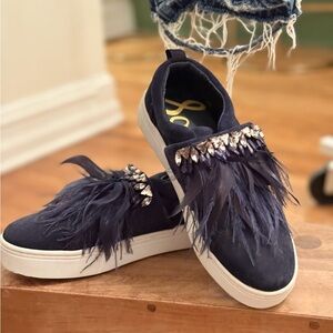 Sam Edelman Dark Blue Feathered Sneakers